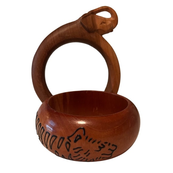 Two Unusual Figural Carved Wood Bangle Bracelets - Picture 1 of 11